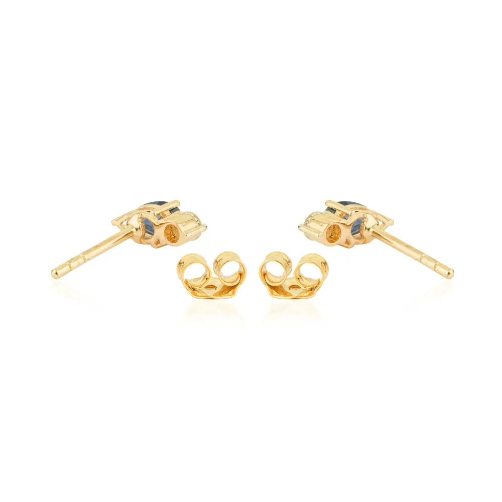 Best Selling Fine 14K Yellow Gold Blue Sapphire & Diamond Minimal Gemstone Stud Earrings