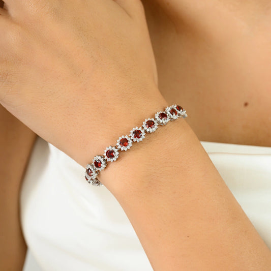 Wholesale Item In Bulk 100% Natural Garnet & American Diamond Round Flower Bracelet Exporter