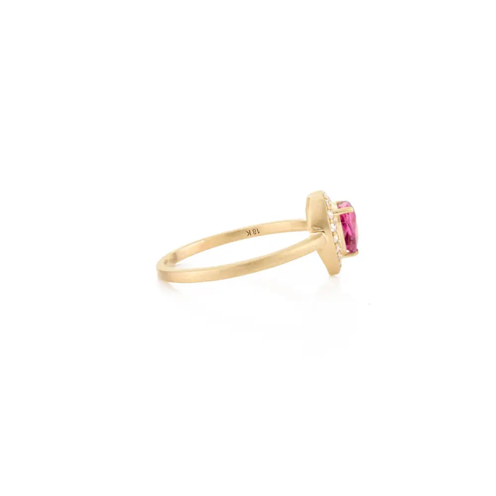 Red Ruby & Diamond Heart Shape Halo Proposal Ring In 18K Yellow Gold Anniversary Gift