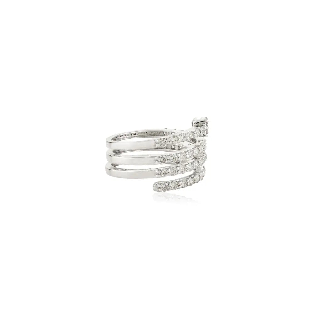 18K White Gold 100% Natural Diamond Spiral Wrap Ring For Women's Wedding Jewelry