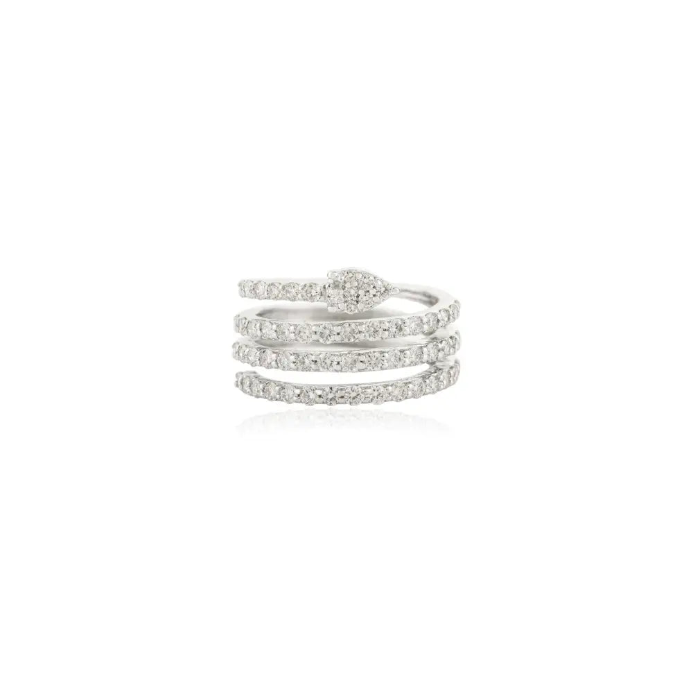 18K White Gold 100% Natural Diamond Spiral Wrap Ring For Women's Wedding Jewelry