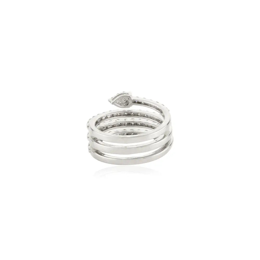 18K White Gold 100% Natural Diamond Spiral Wrap Ring For Women's Wedding Jewelry