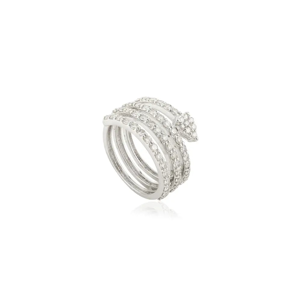 18K White Gold 100% Natural Diamond Spiral Wrap Ring For Women's Wedding Jewelry