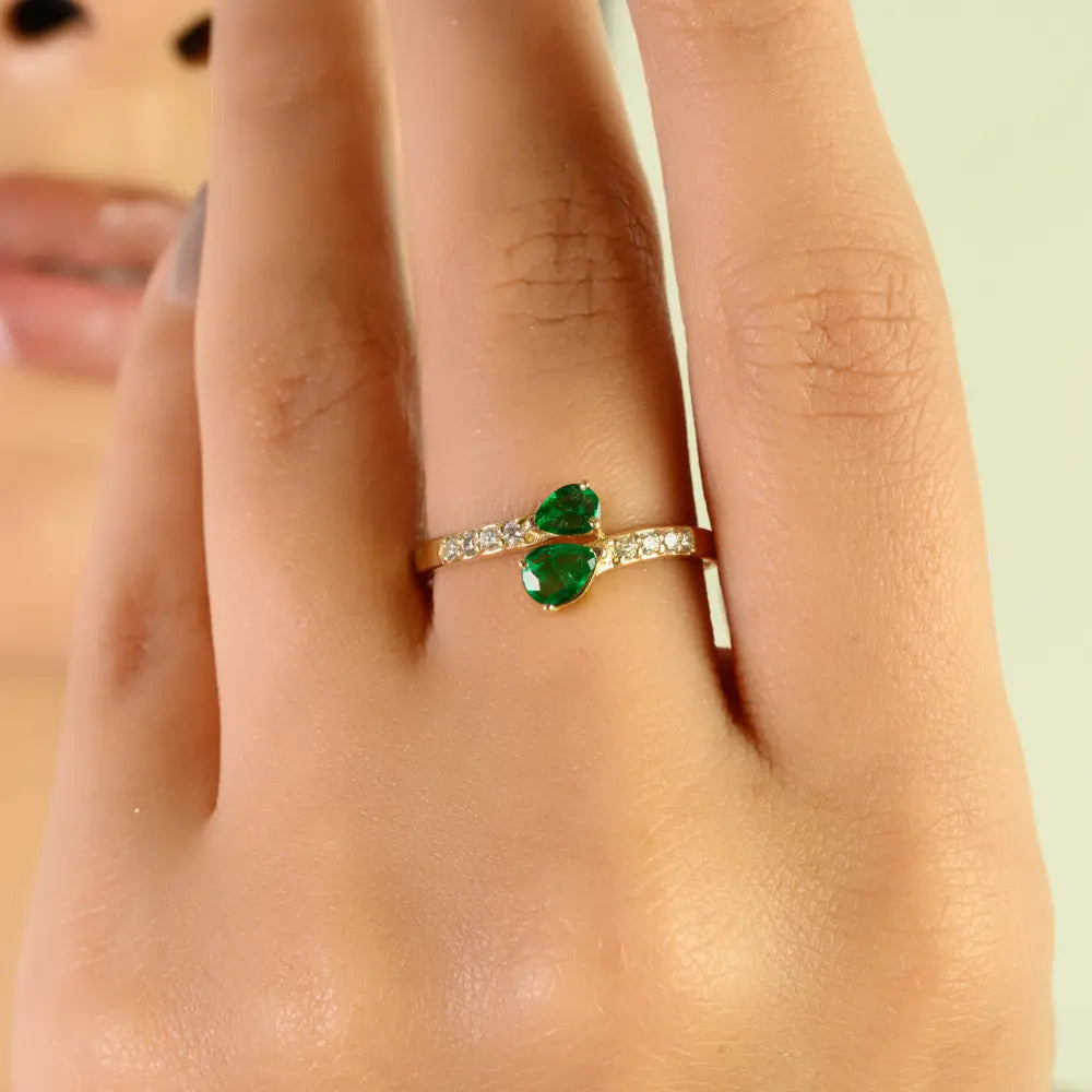 14K Yellow Gold Emerald & Diamond Minimal Bypass Ring Wholesale Price Jewelry Manufacturer