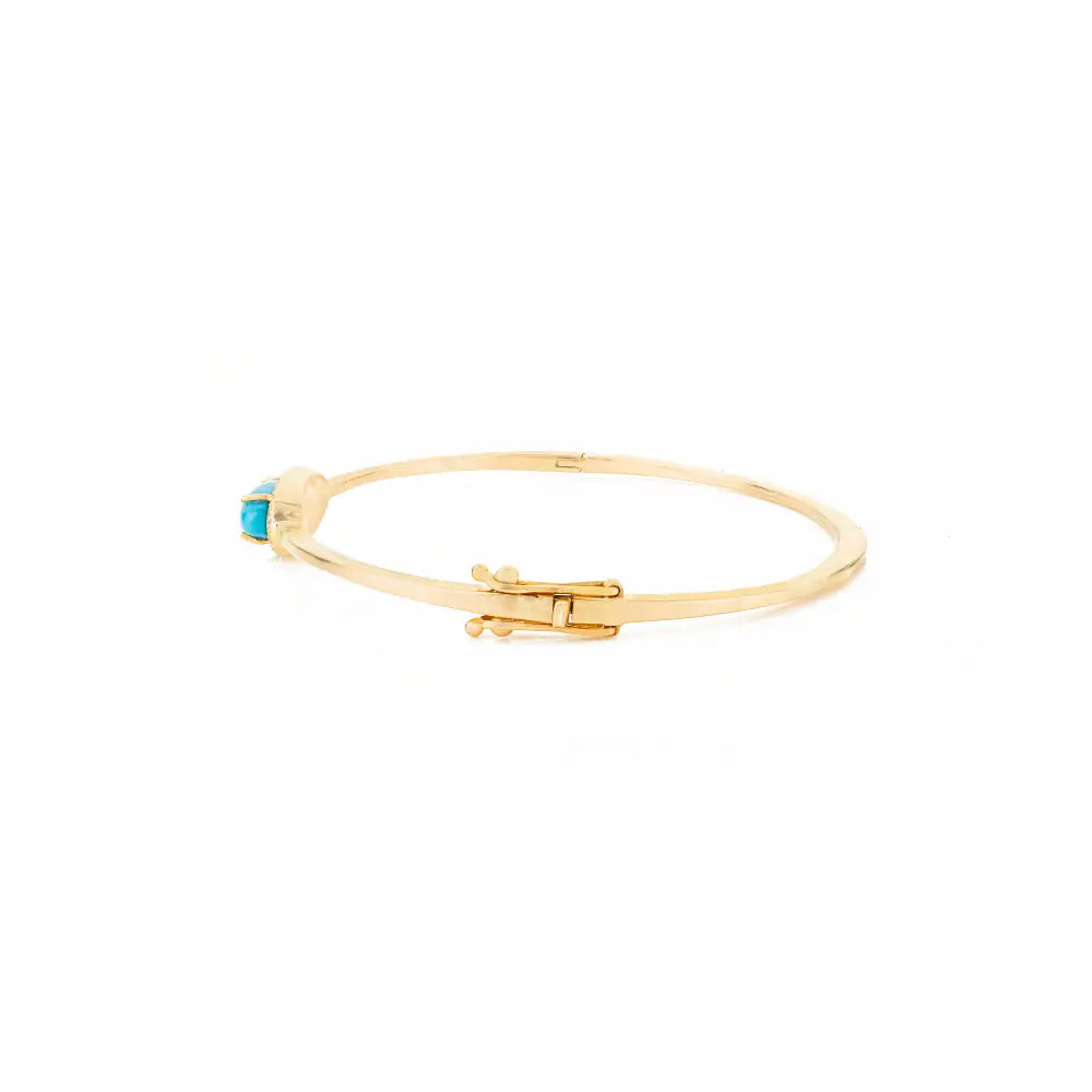 High Quality Turquoise & Diamond K14 Solid Yellow Gold Stackable Halo Bangle & Bracelet