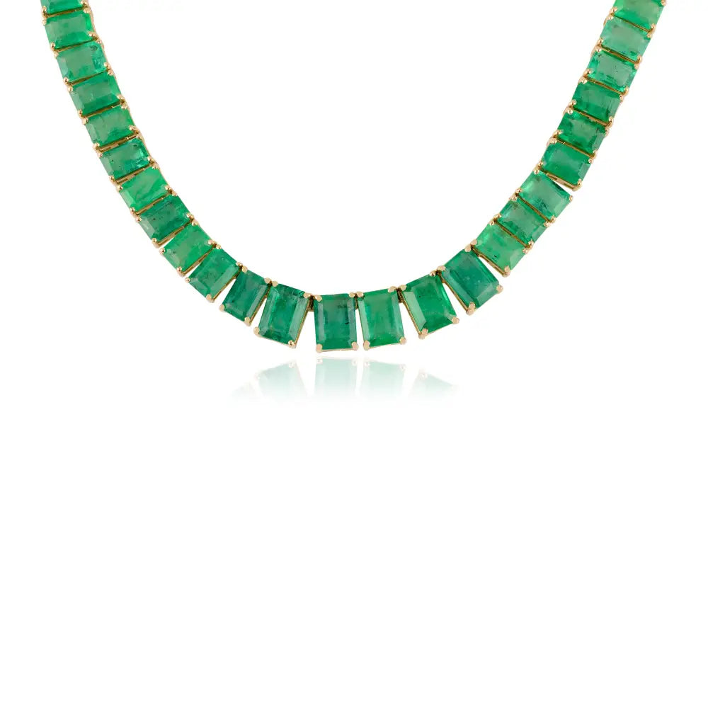 Statement Jewelry Real Emerald Tennis Necklace For Bridal K14 Yellow Gold May Birthstone