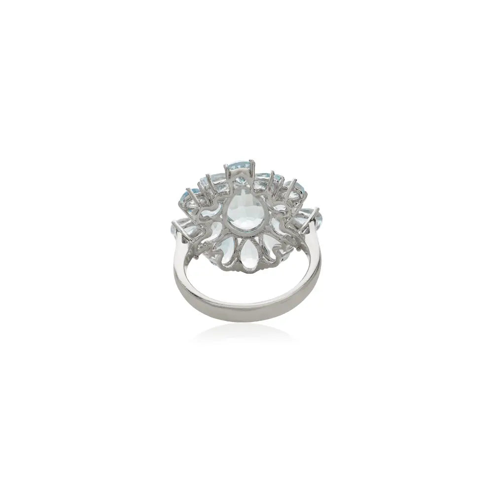Gorgeous Aquamarine Gemstone Cocktail Ring For Women Party Wear Jewelry K14 Gold