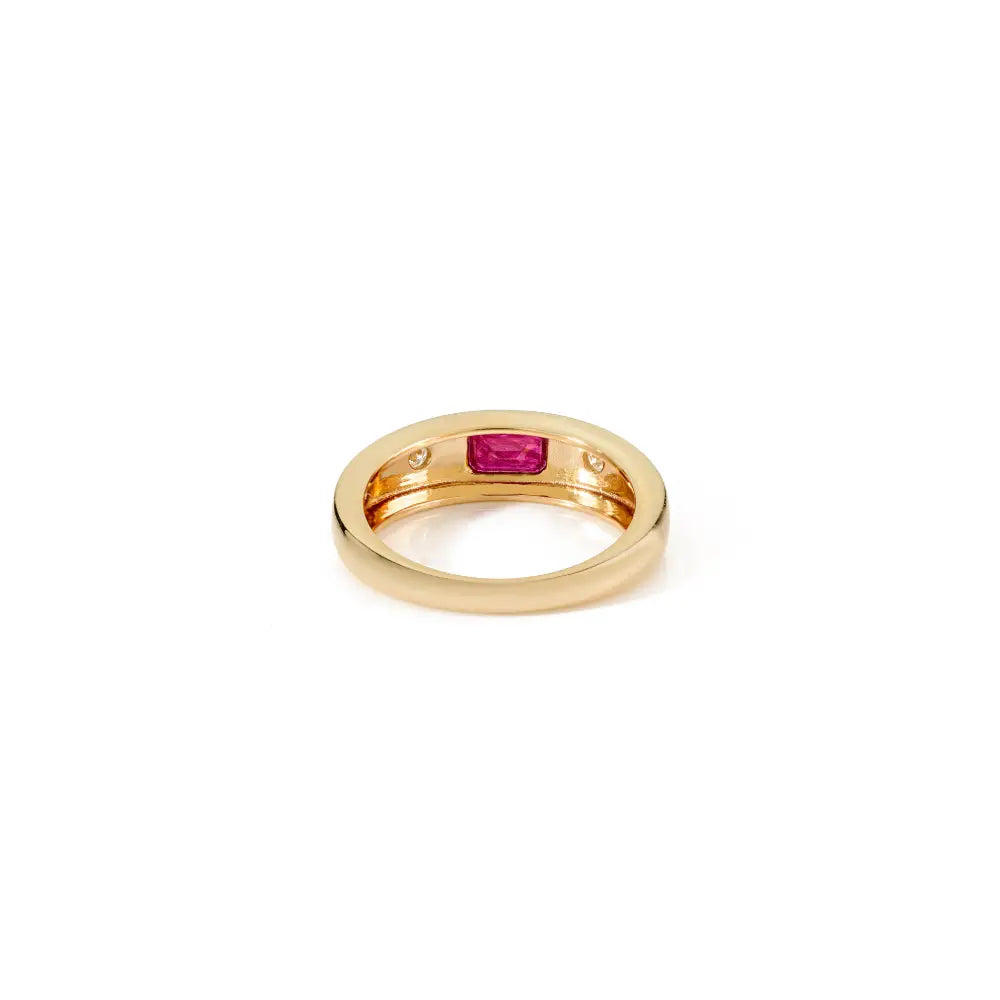 14K Yellow Gold Ruby & Diamond Chunky Gypsy Ring Latest New Design Anniversary Gift