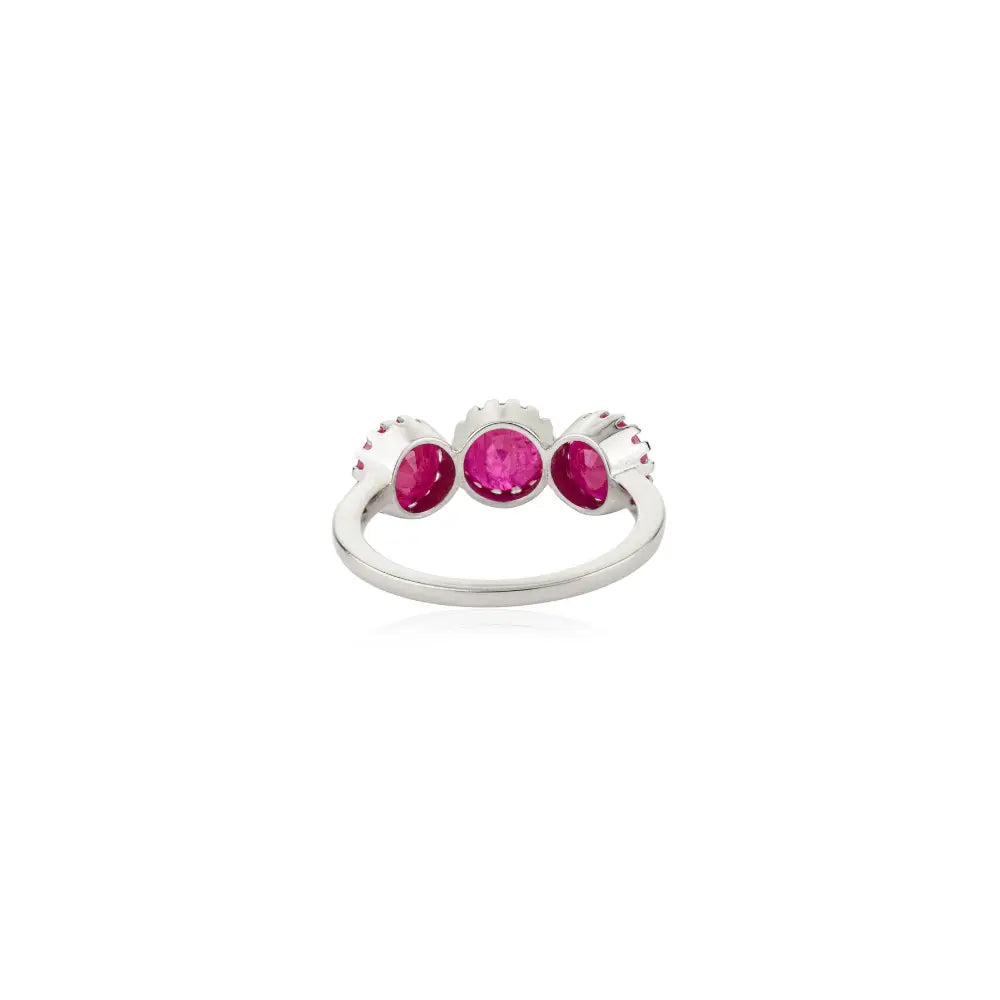 Precious Gemstone Round Cut Ruby Three Stone Ring Fine Pure K14 Gold Gift For Women Jewelry