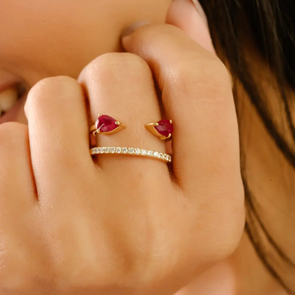 Natural Ruby & Diamond Fine 14K Solid Yellow Gold Unique Designer Ring Party Wear Jewelry