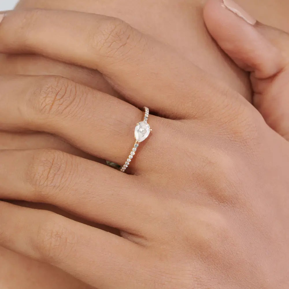Elegant Classic Design Natural Diamond Solid K14 Yellow Gold Minimal Stacking Ring For Women