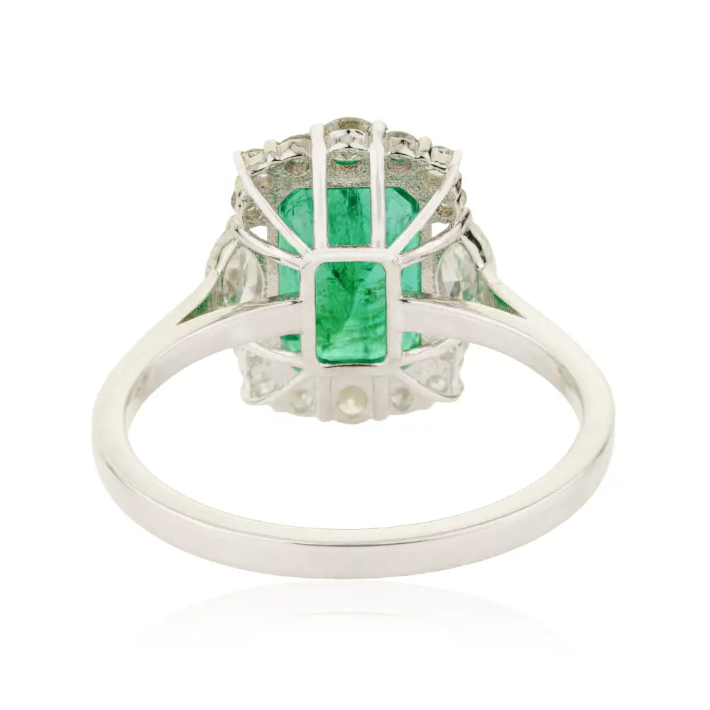 Solid 18K White Gold Emerald & Diamond Statement Ring Wholesale Gemstone Jewelry