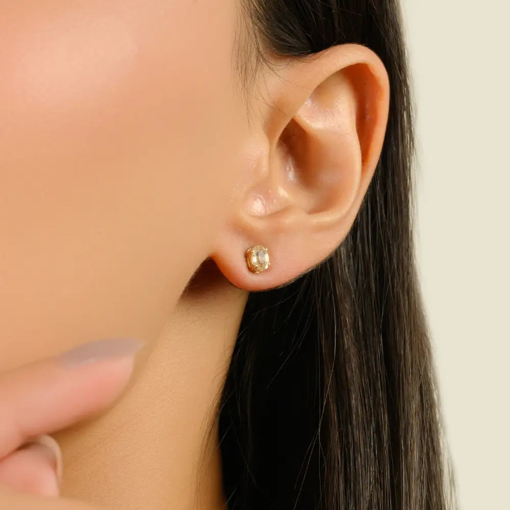 5x4 mm Oval Shape Yellow Sapphire Minimalist Single Stone Stud Earrings 14K Solid Gold