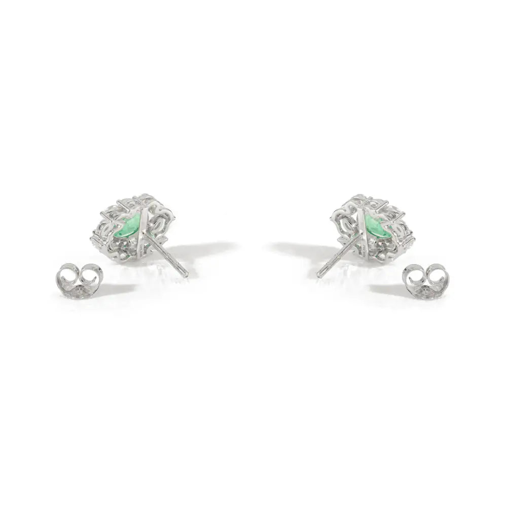 Prong Setting Emerald & Diamond Unique Design Stud Earrings Everyday Jewelry 14K Gold