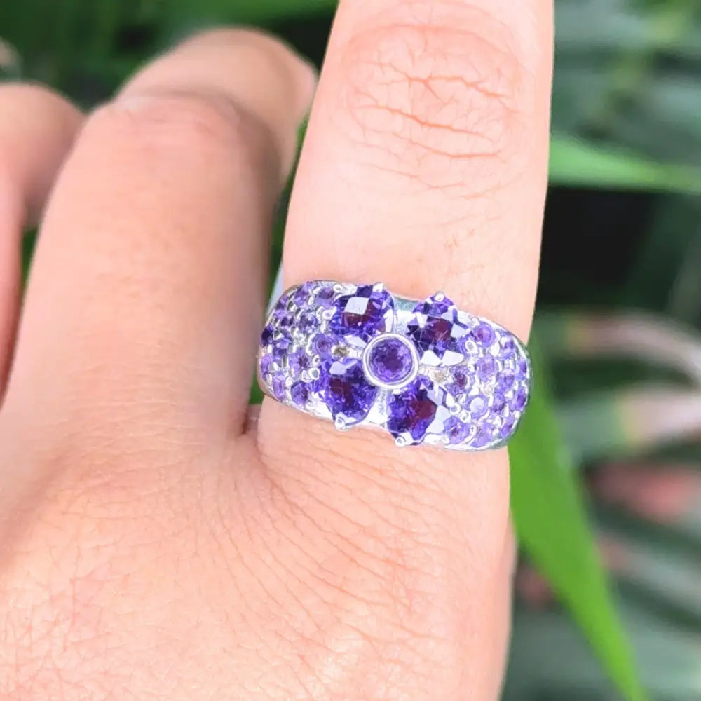 Gorgeous Top Quality Real Amethyst Flower Dome Ring For Wedding Accessories