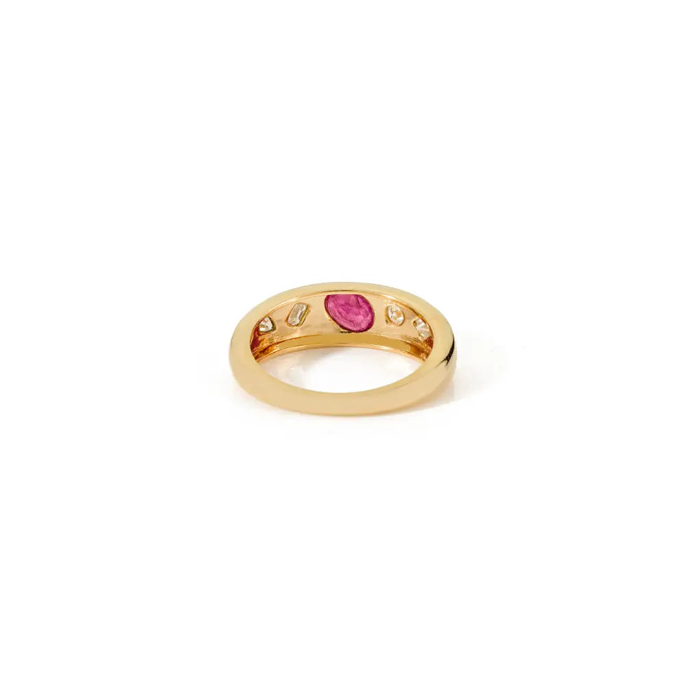 Best Selling Mixed Shape Diamond & Ruby Chunky Dome Ring 18K Yellow Gold Engagement Jewelry