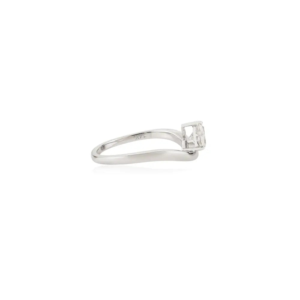 Heart Shape Natural Diamond 14K White Gold Wave Shape Curve Solitaire Ring Designer Jewelry