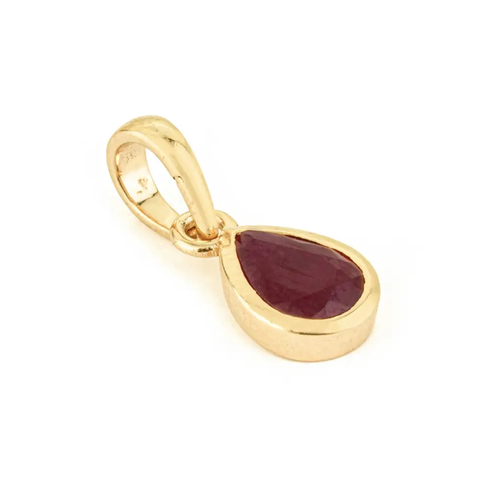 0.7ct. Ruby Gemstone Teardrop Shape Minimalist Dainty Pendant Fine 14K Real Yellow Gold Jewelry