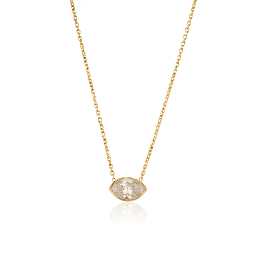 Marquise Cut Diamond Solitaire Pendant Necklace Pure K14 Yellow Gold Stacking Jewelry