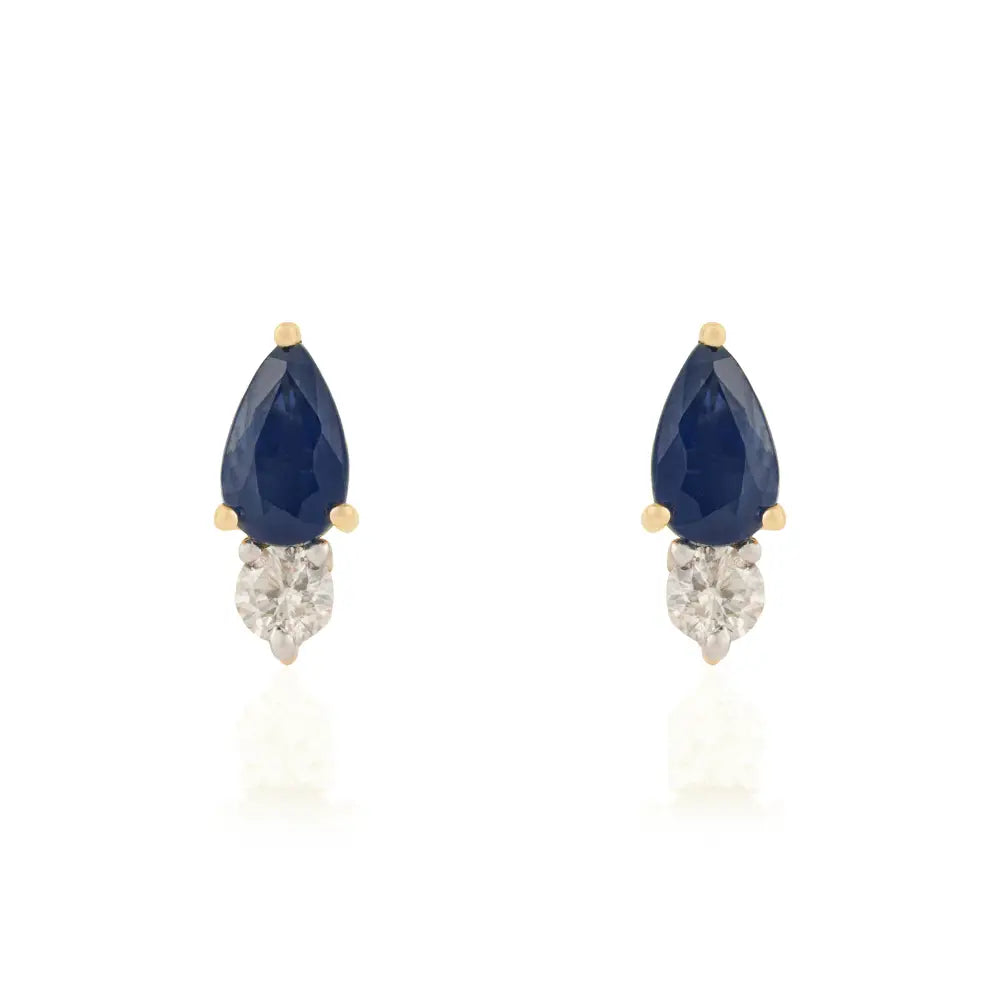 Best Selling Fine 14K Yellow Gold Blue Sapphire & Diamond Minimal Gemstone Stud Earrings