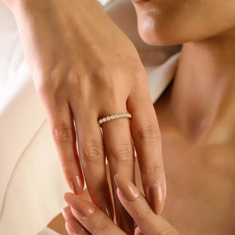 Round Brilliant Cut Natural Diamond Stacking Half Eternity Band Ring 14K Solid Yellow Gold