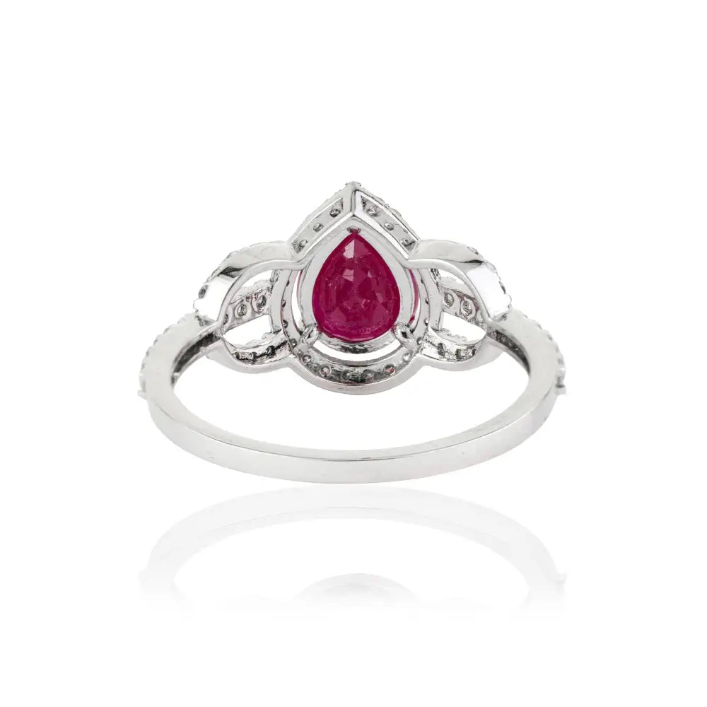 Women's Trendy 14K White Gold Real Ruby & Diamond Wedding Ring New Collection Jewelry