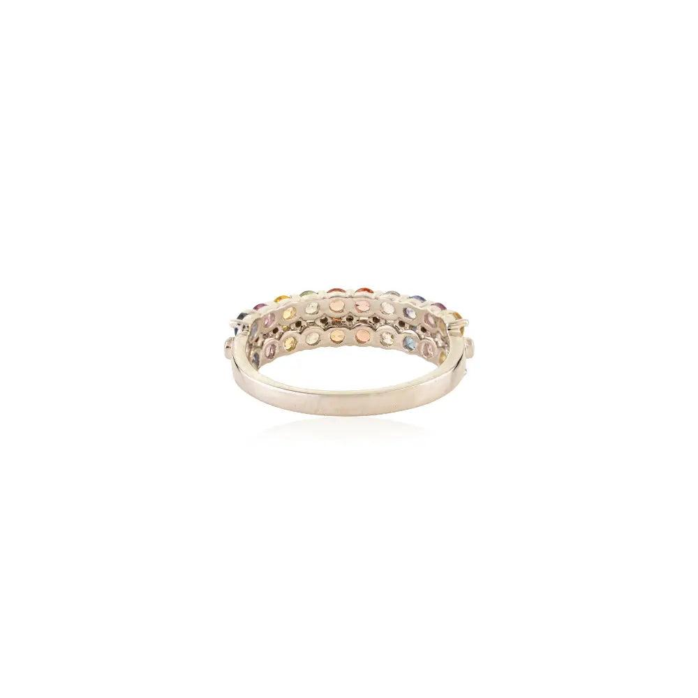 Colorful Gemstone Round Cut Multi Sapphire & Diamond 18K White Gold Half Eternity Band Ring
