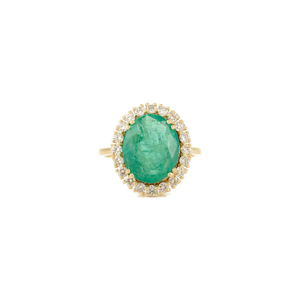 5ct. Zambian Emerald & Diamond Real 14K Yellow Gold Cluster Ring Bold Bridal Jewelry