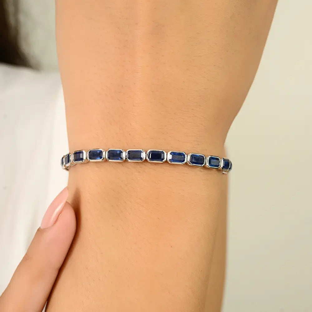 Best Selling 12.81 Ct. Blue Sapphire Elegant Tennis Bracelet For Wedding 18K Real Gold