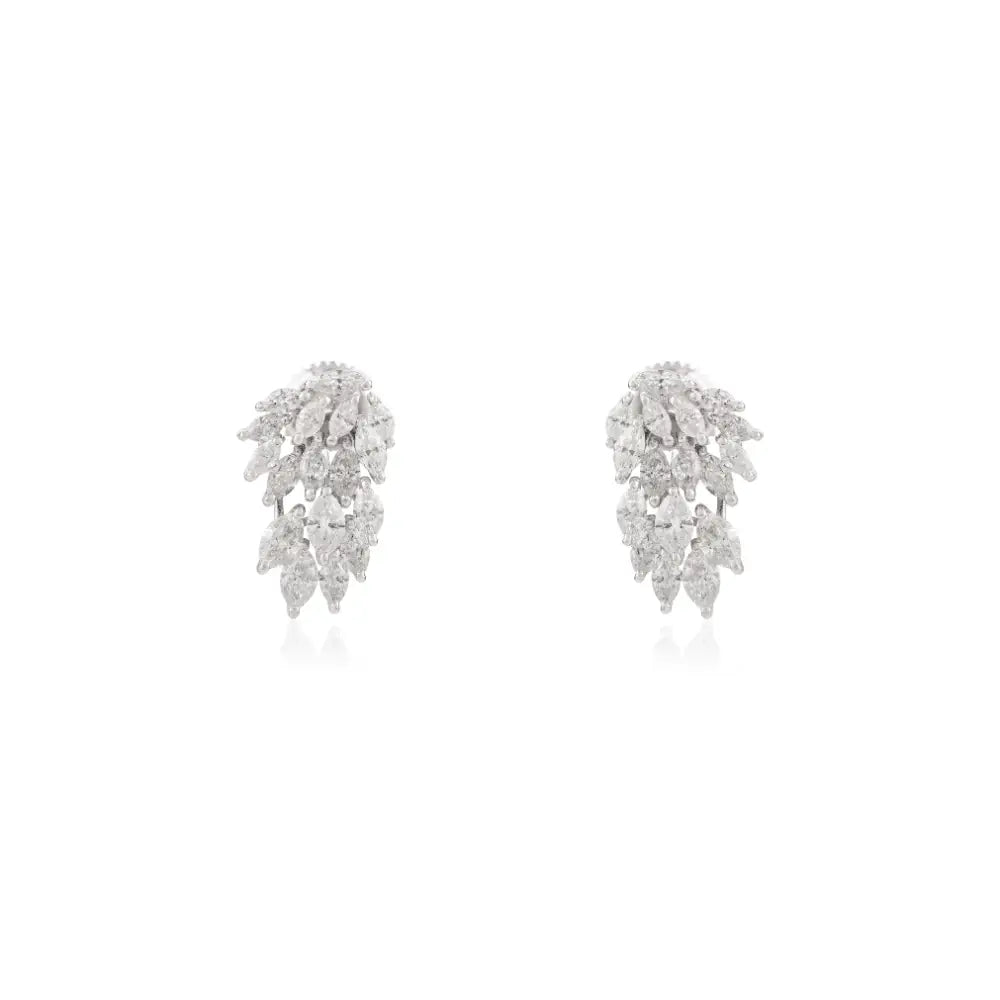 Unique Jewelry K18 White Gold Genuine Marquise Cut Diamond Statement Stud Earrings