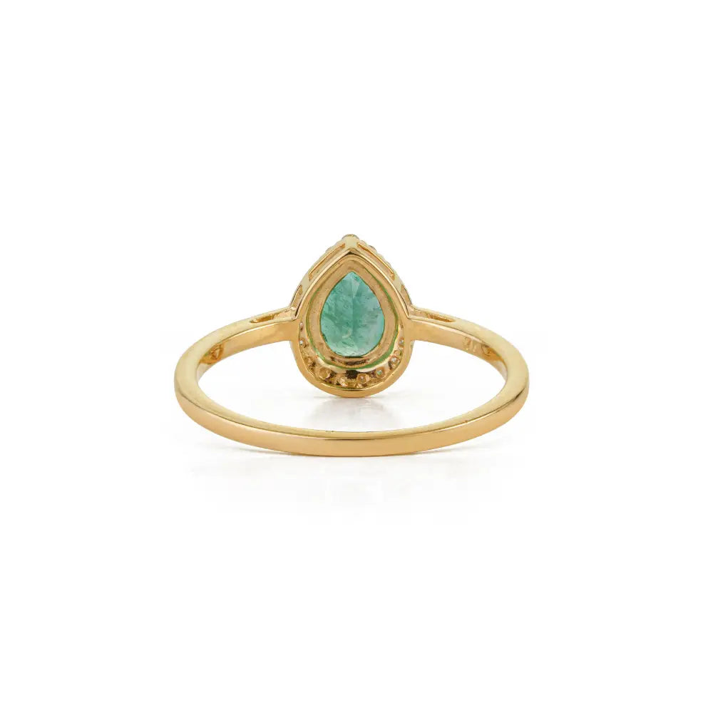 Minimal Emerald & Diamond K18 Solid Yellow Gold Pear Shape Halo Ring Customized Jewelry