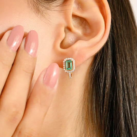 Customized 14K Yellow Gold Jewelry Emerald & Diamond Clip-on Earrings Fine Jewelry Collection