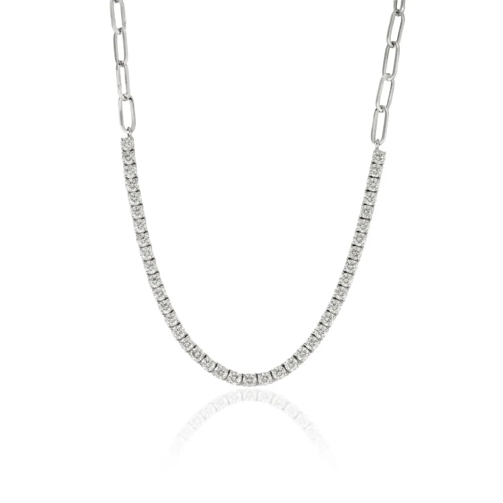 3mm Round Cut Diamond Real K14 White Gold Paperclip Chain Half Tennis Necklace Sparkle Bulk Jewelry