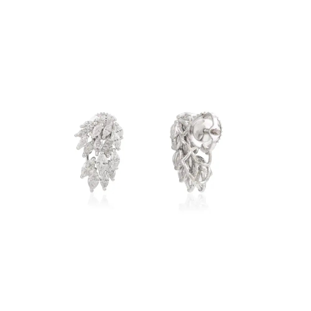 Unique Jewelry K18 White Gold Genuine Marquise Cut Diamond Statement Stud Earrings