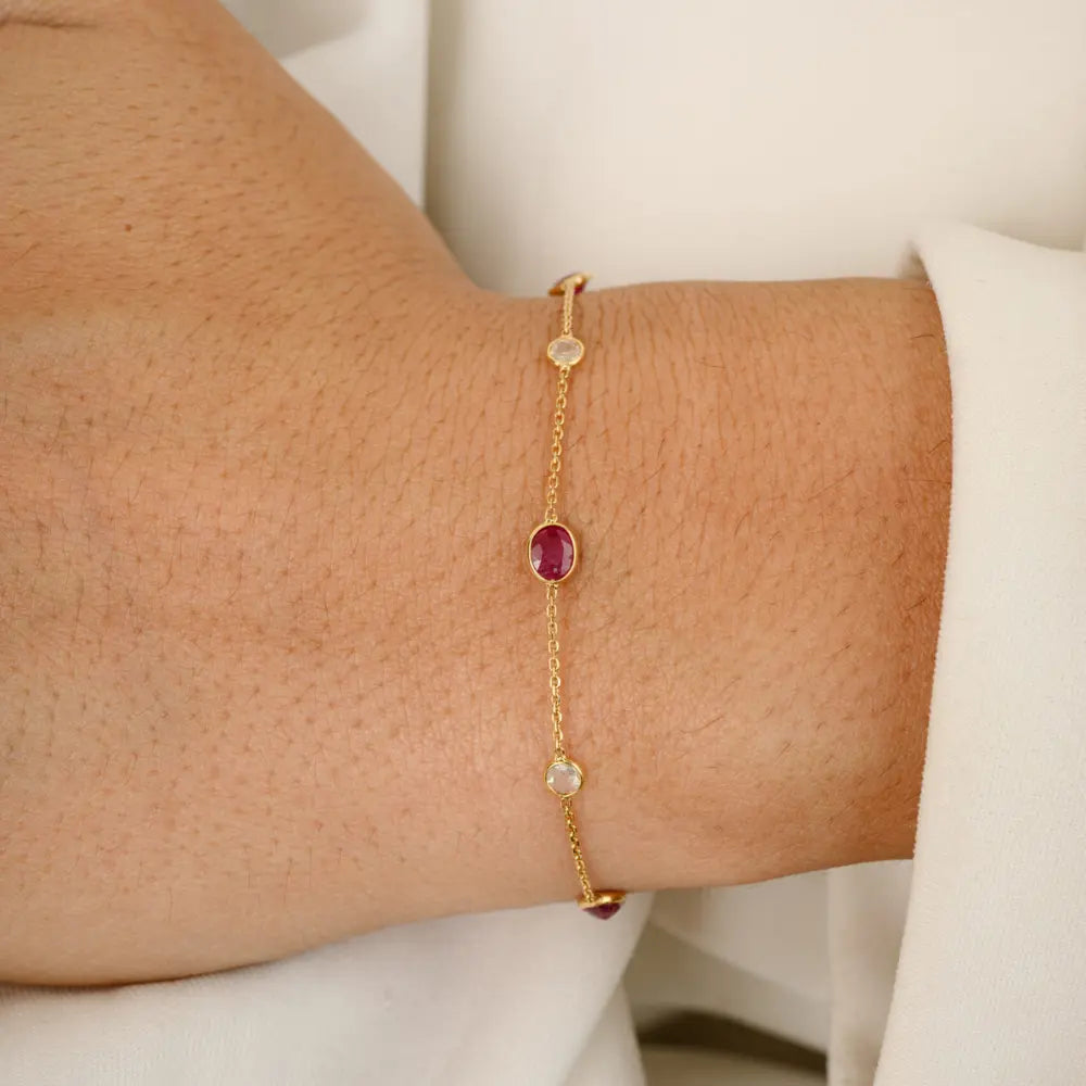 Best Quality Products 18K Solid Yellow Gold Ruby & Diamond Chain Bracelet