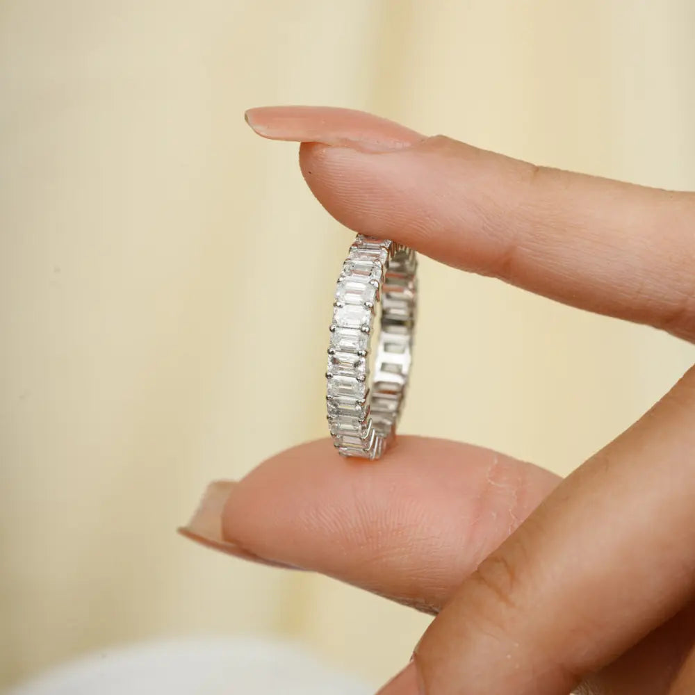 Custom Jewelry 14K White Gold Natural Diamond Full Eternity Band Ring