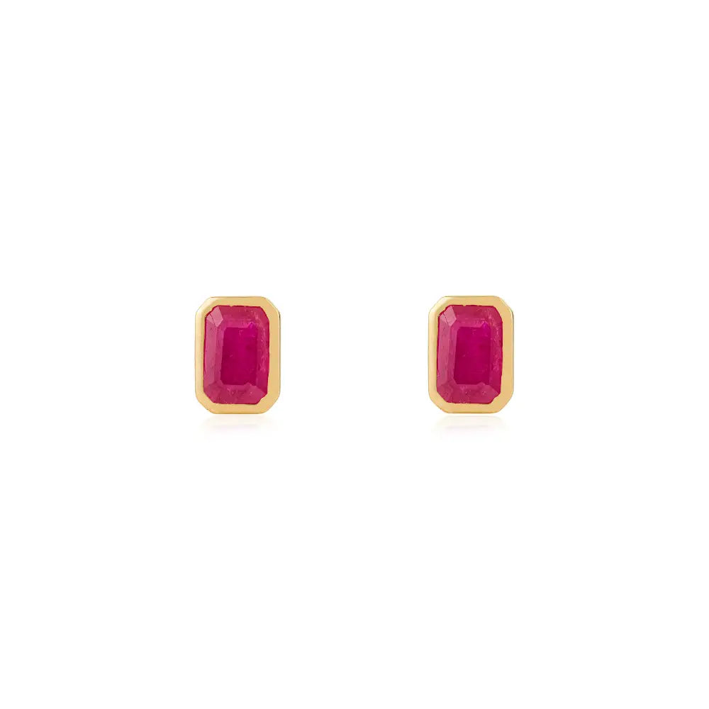 100% Genuine Ruby July Birthstone Bezel Set Solitaire Stud Earrings Gift For Women 14K Gold