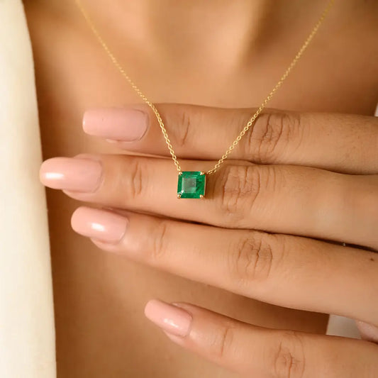 6x6 mm Square Cut Emerald Minimal Single Stone Pendant Necklace 14K Gold Everyday Jewelry
