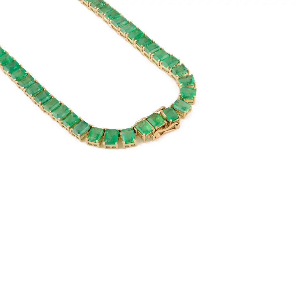 Statement Jewelry Real Emerald Tennis Necklace For Bridal K14 Yellow Gold May Birthstone