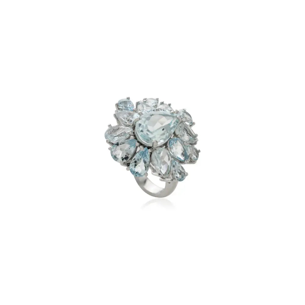 Gorgeous Aquamarine Gemstone Cocktail Ring For Women Party Wear Jewelry K14 Gold