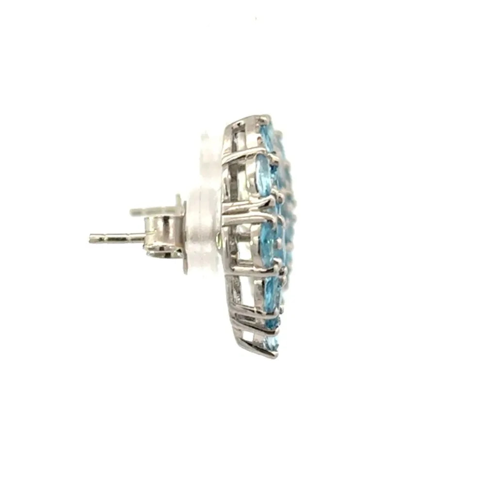 Natural Blue Topaz & Round Cut American Dimond Stud Earrings November Birthstone