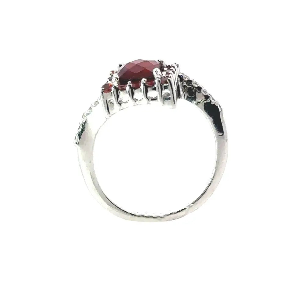 Pure Solid 925 Silver Fine Garnet & American Diamond Cluster Ring Factory Directly Sale