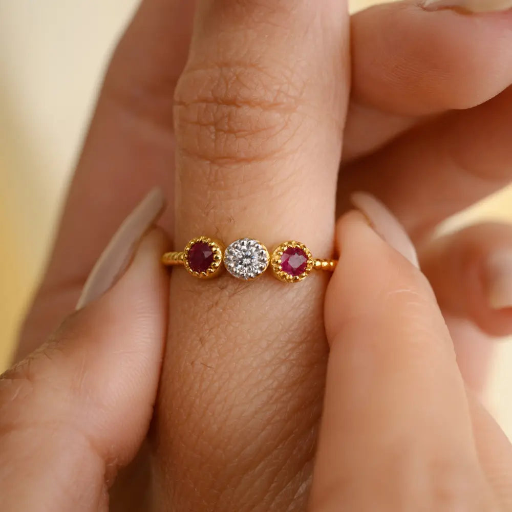 Designer Jewelry Ruby & Diamond 18K Solid Yellow Gold July Birthstone Ring