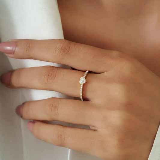 Elegant Simple 100% Natural Diamond Stacking Minimalist Ring Solid 14K Yellow Gold Jewelry