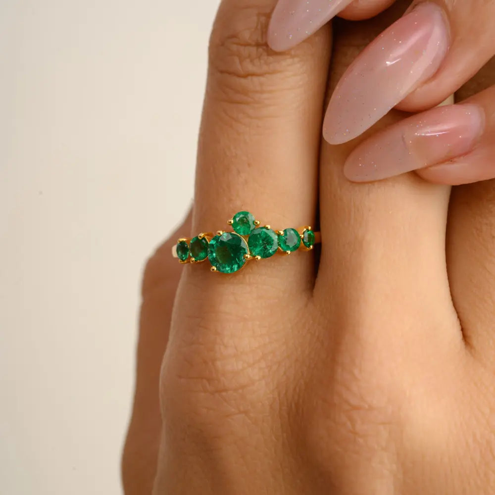 Custom Jewelry 14K Solid Yellow Gold Christmas Gift Round Cut Emerald Ring