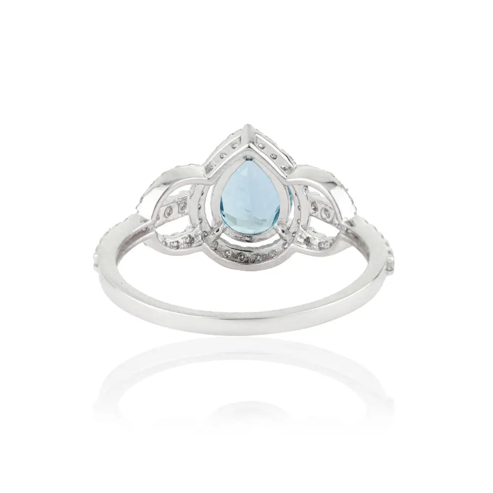 Fine Handmade Aquamarine & Diamond 14K White Gold Statement Ring March Birthstone