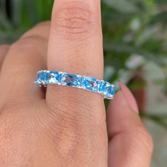 December Birthstone 925 Sterling Silver Blue Topaz Full Eternity Band Ring For Women