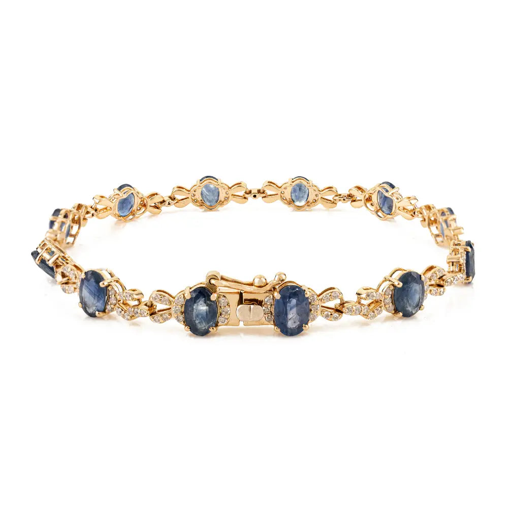New Designer Blue Sapphire & Diamond 14K Yellow Gold Stackable Bracelet Women Jewelry