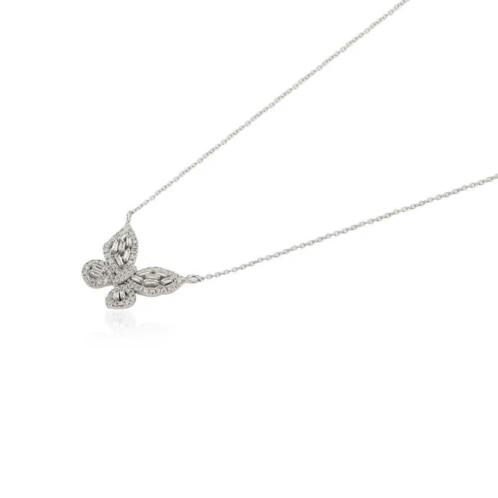 Natural Diamond Real 14K White Gold Butterfly Pendant Necklace Wedding Statement Jewelry