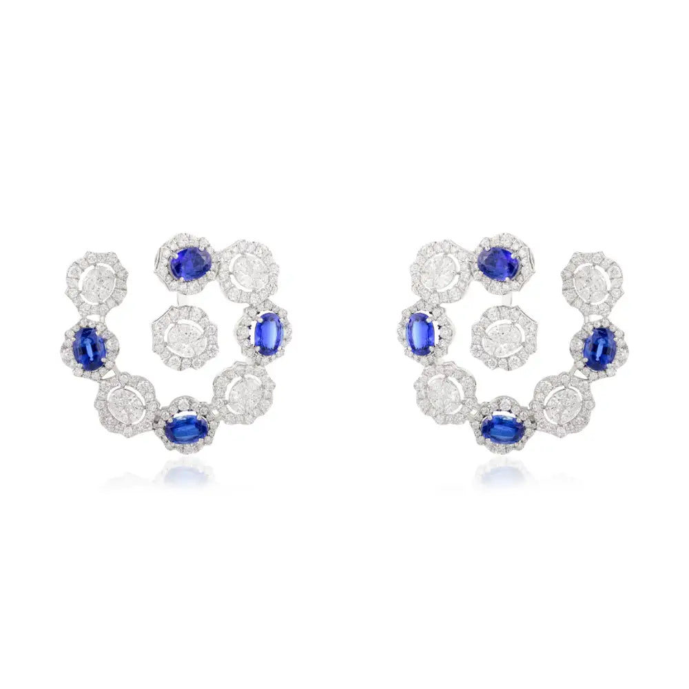 Bold Jewelry Natural Blue Kyanite & Diamond White Gold Statement Stud Earrings